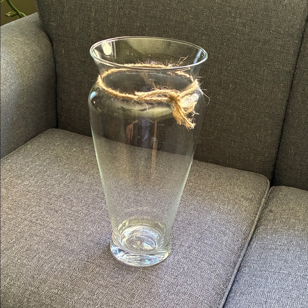 Elegant Hand Made Clear Glass Vase with Twine Accent
